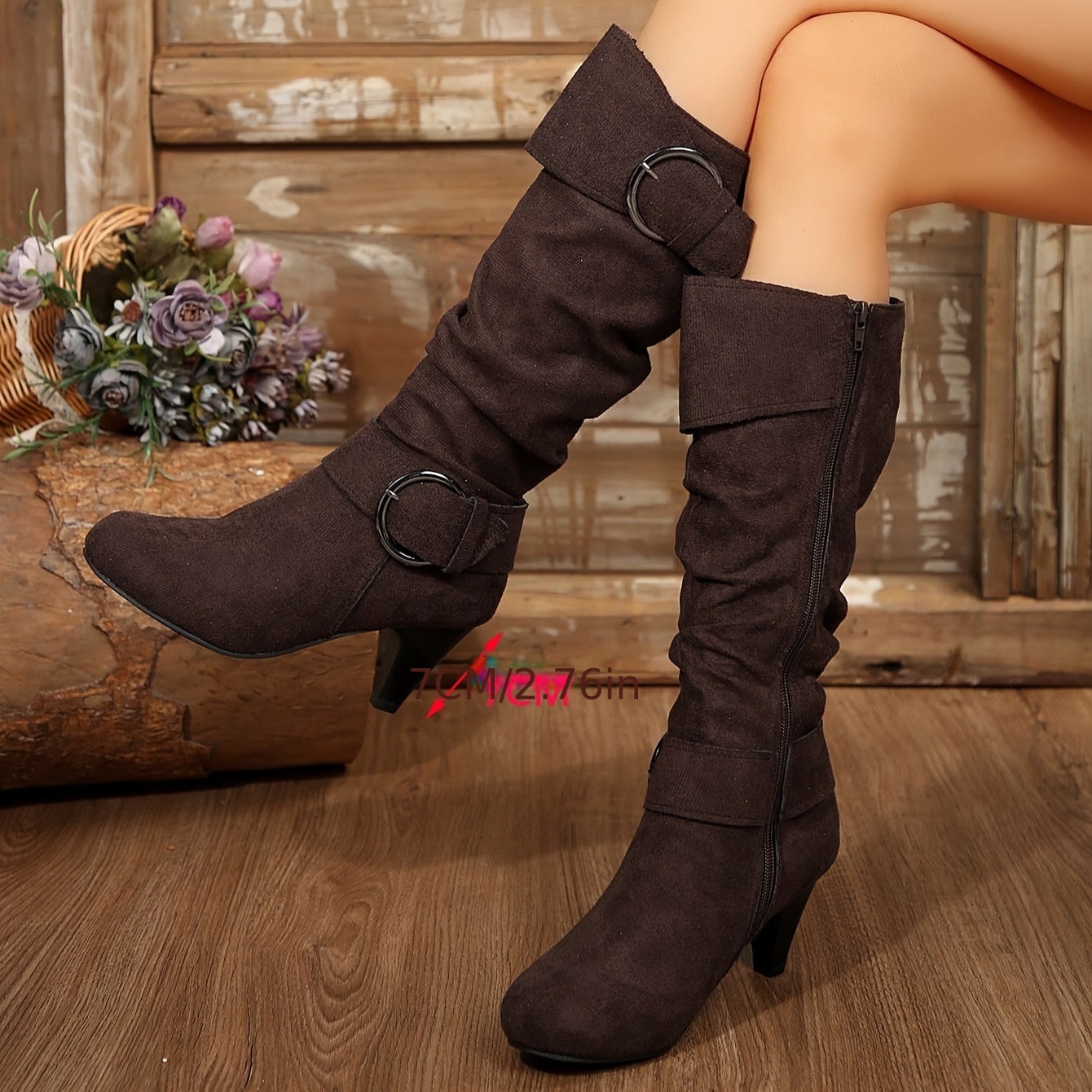 Women's Minimalist Leather Ankle Boots With Side Zipper and 7cm Heel