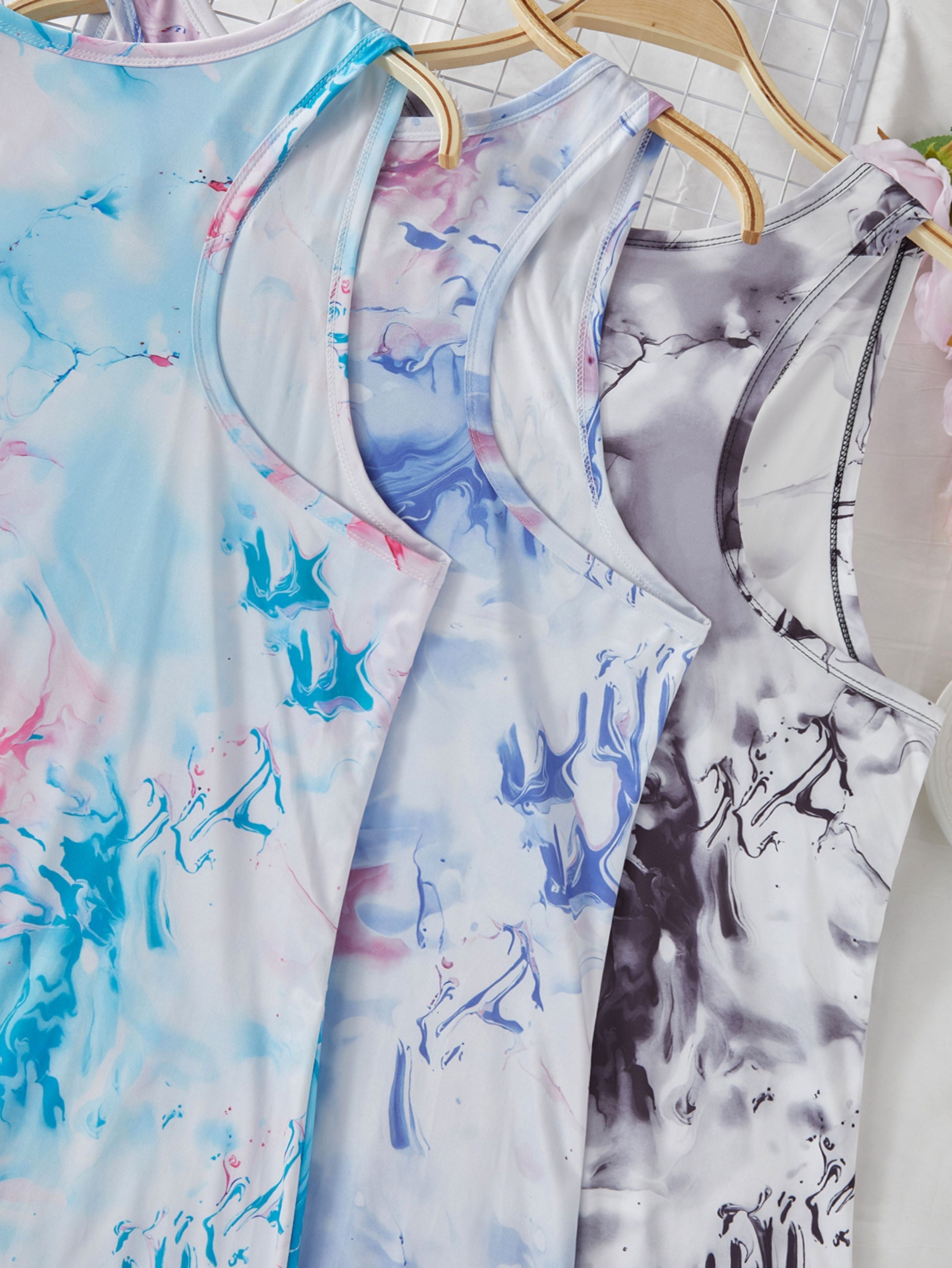 Plus Size Women's Bohemian Tie-Dye Tank Dress with Sun and Moon Floral Print