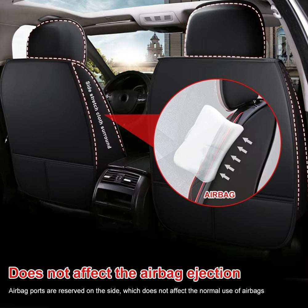 Universal Car Seat Cover Full Set Waterproof PU Leather Beige Full Coverage