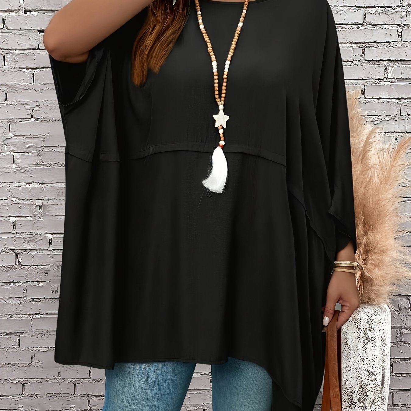 Women's Black Loose Fit Round Neck Casual Top Short Sleeve Summer Fall