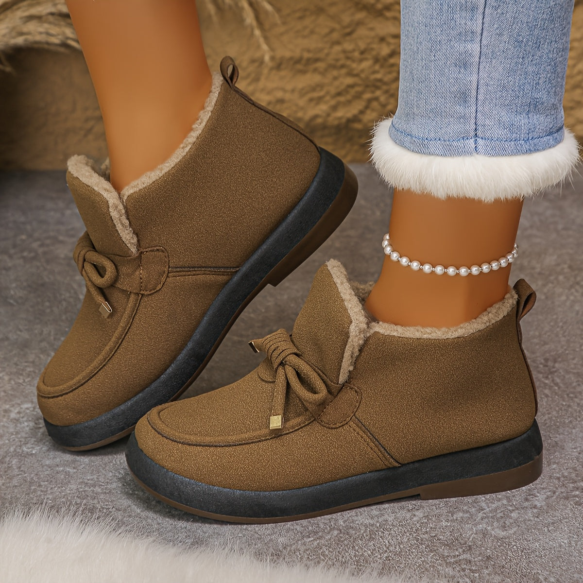 Women's Thermal Winter Boots Waterproof Slip-Resistant Brown Outdoor Hiking