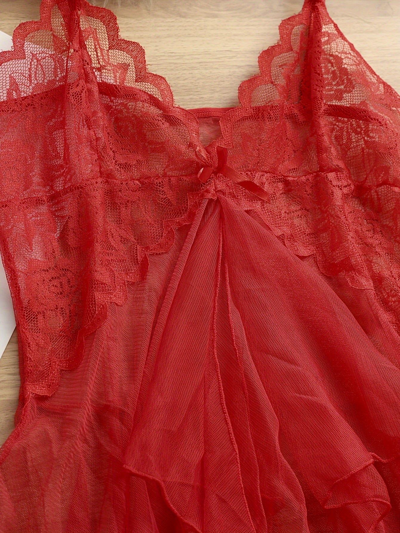 Women’s Sheer Mesh Lingerie Set with Knit Polyester Slip and Tulle Nightdress