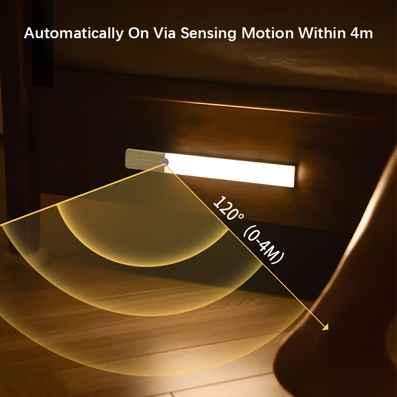 Luz nocturna LED recargable por USB con sensor de movimiento, brillo ajustable, soporte magnético para armarios, gabinetes y dormitorios