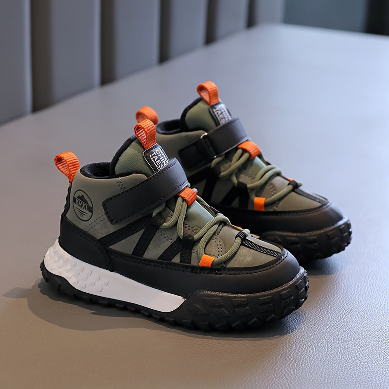 Детские кроссовки на высоком ходу с флисовой подкладкой, противоскользящие, повседневные, для улицы, осень-зима