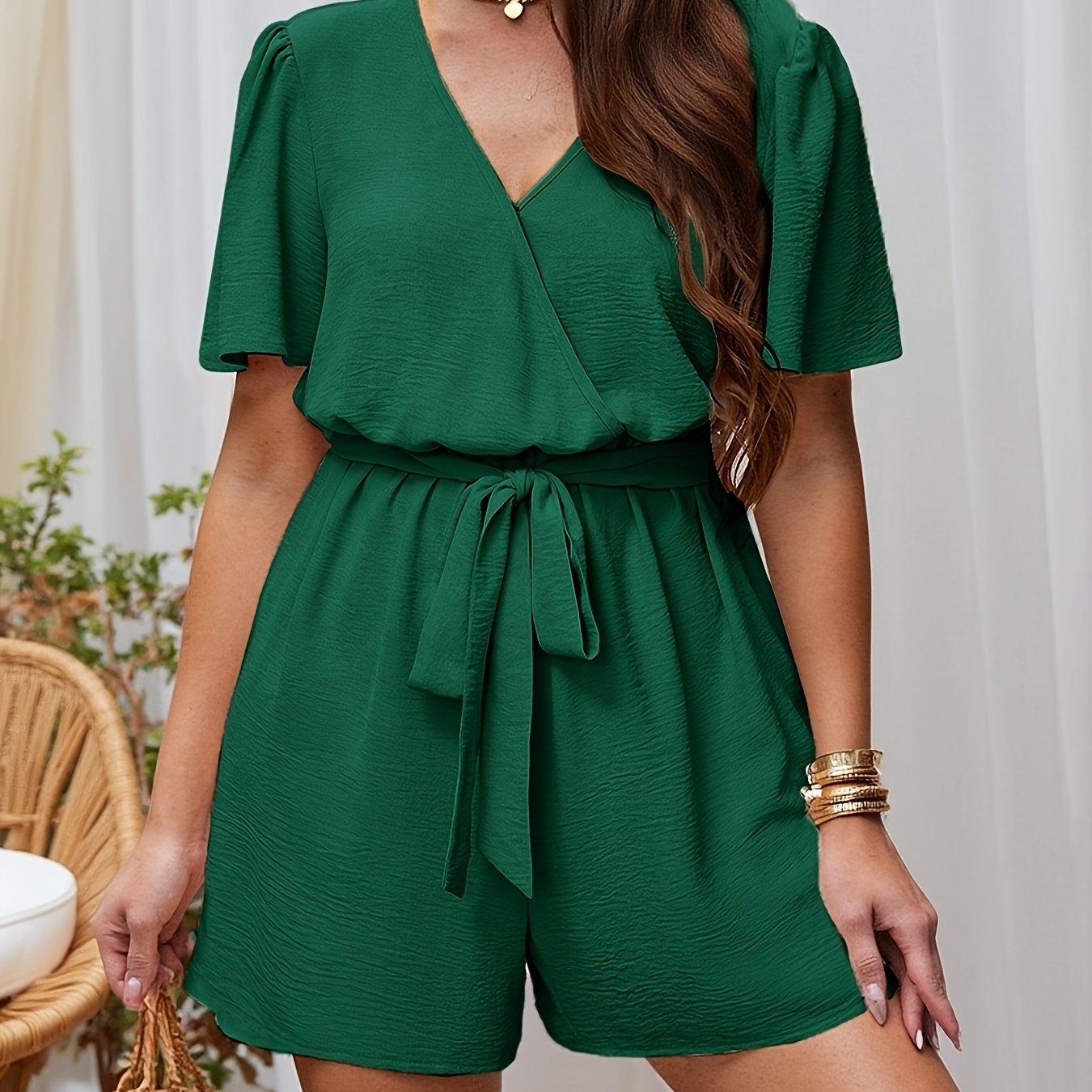 Plus Size Summer Casual Wide-Leg Jumpsuit Shorts for Women