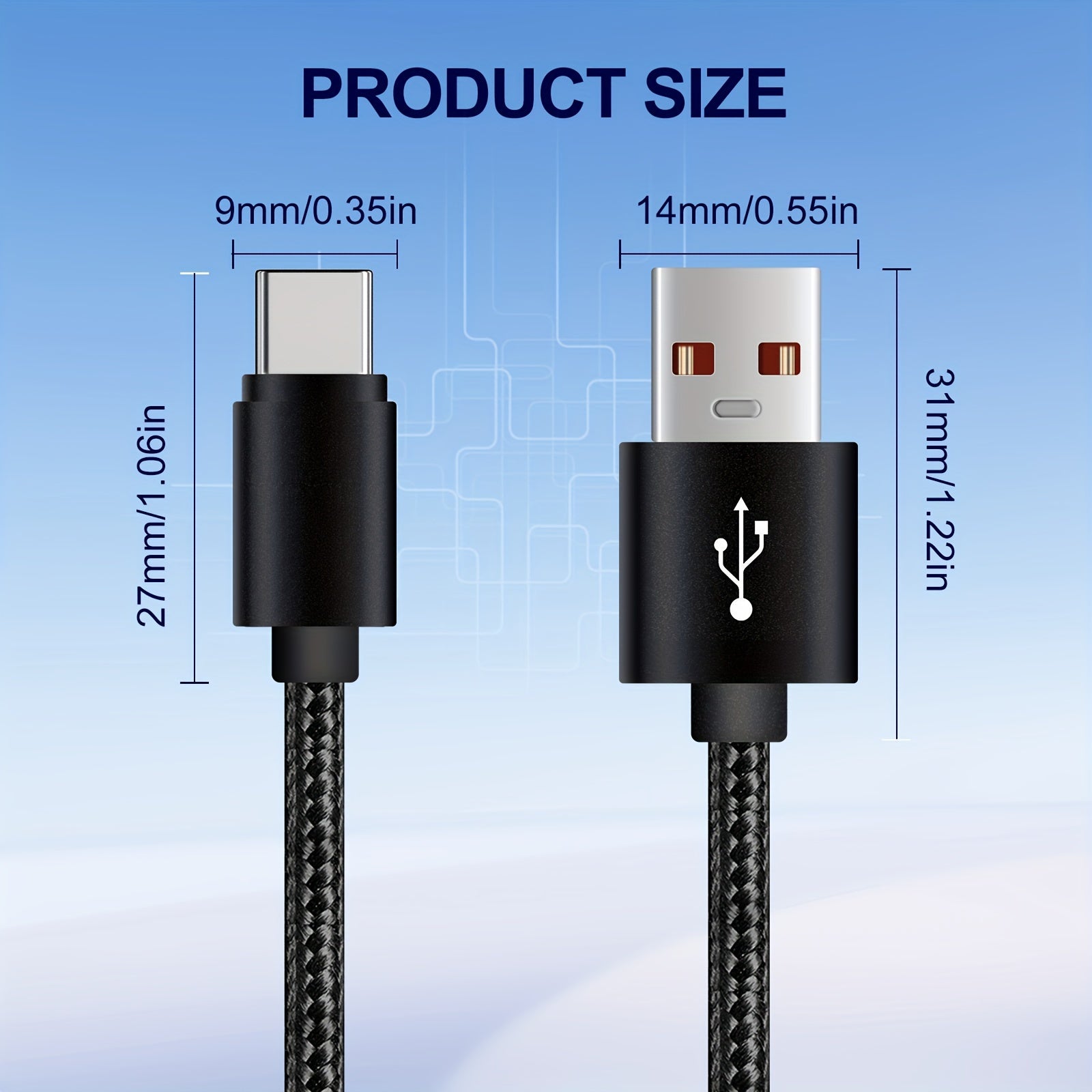3pcs Nylon Braided USB C Charging Cables Fast Data Transfer for Samsung Google Pixel LG Sony Oppo Moto