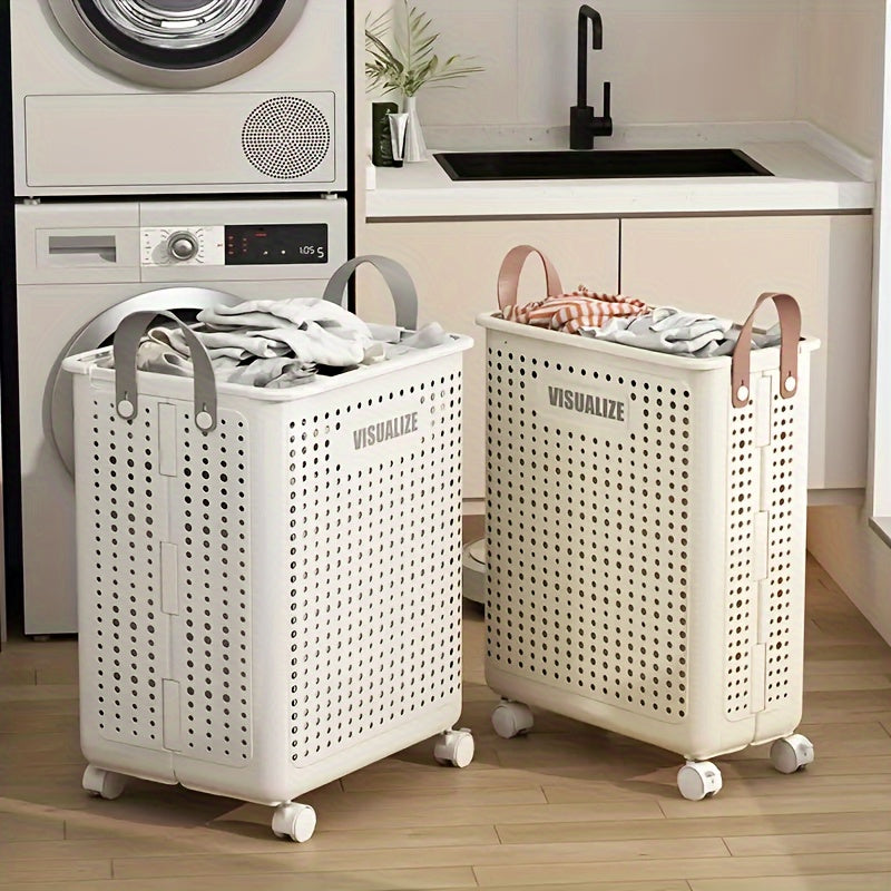Foldable Laundry Basket with Large Capacity Ceramic White Cream for Home Storage