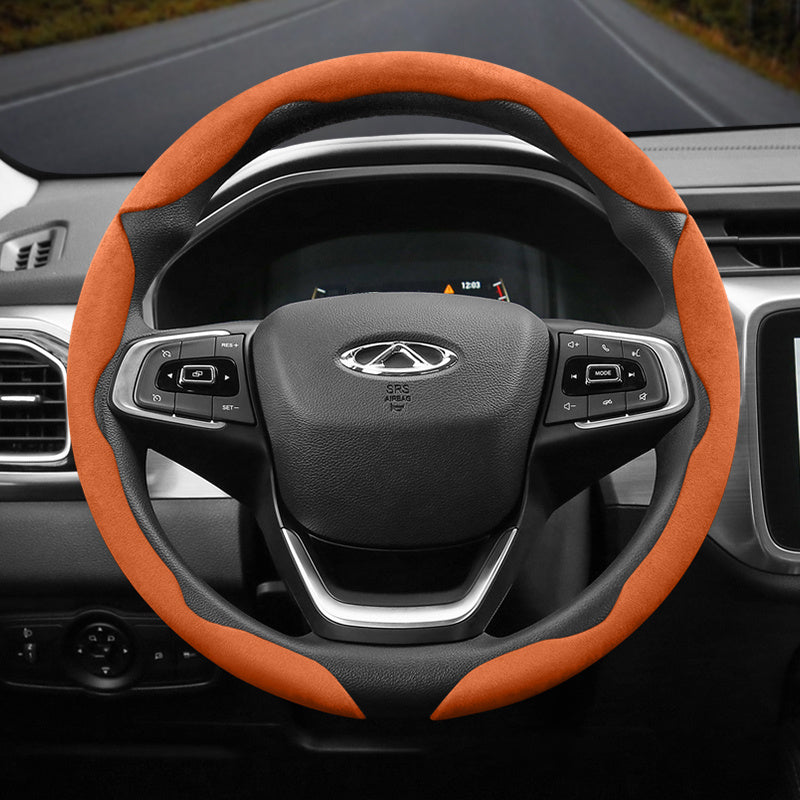 2PC Set Winter Velvet Anti-Slip Ultra-Thin Steering Wheel Cover Black Green Red Orange Brown