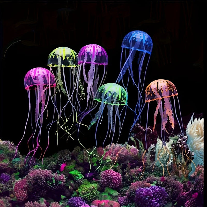 3pcs or 6pcs Luminous Silicone Jellyfish Aquarium Decor Artificial Glowing Fish Tank Ornaments