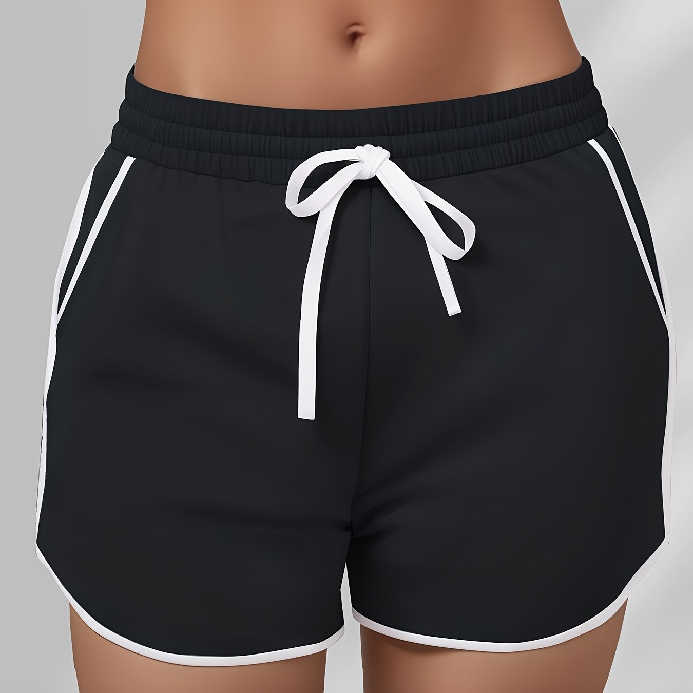 Ayollar uchun bir rangli chiziqli kengaytirilgan o'lchamdagi kundalik shortilar, cho'ntaklar bilan