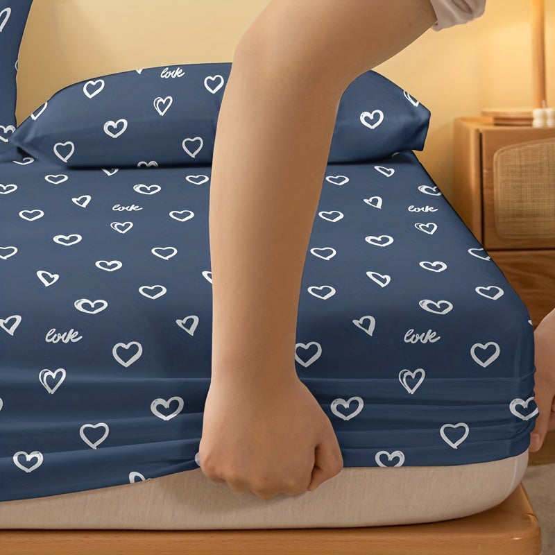Simple Love Print Fitted Sheet Brushed Bed Sheet with Deep Pockets for Mattress
