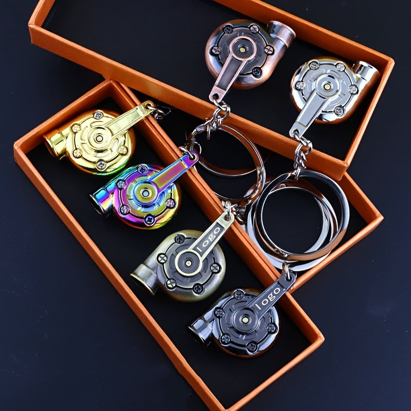 Unisex Metal Golden Turbocharged Keychain Car Modification Accessory