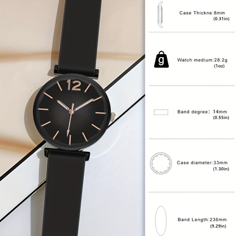 Women's Retro Gradient Dial Quartz Silicone Watch with Round Analog Display