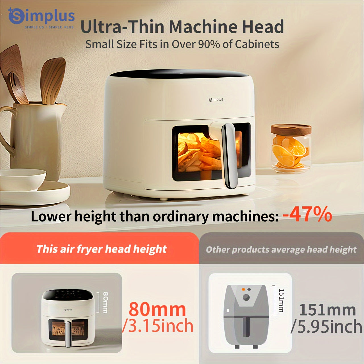 Freidora de aire de 6L con pantalla táctil LCD, 10 menús preestablecidos, diseño compacto para 5-8 personas