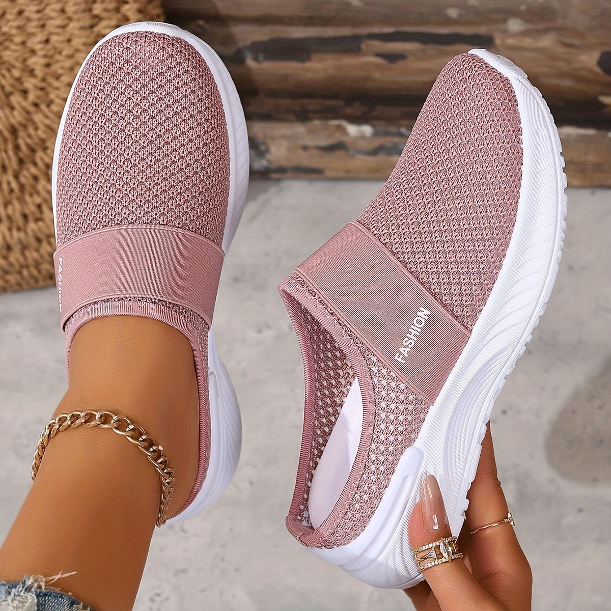 Women's Mesh Slip-On Sneakers White Black Casual Beach Summer Shoes