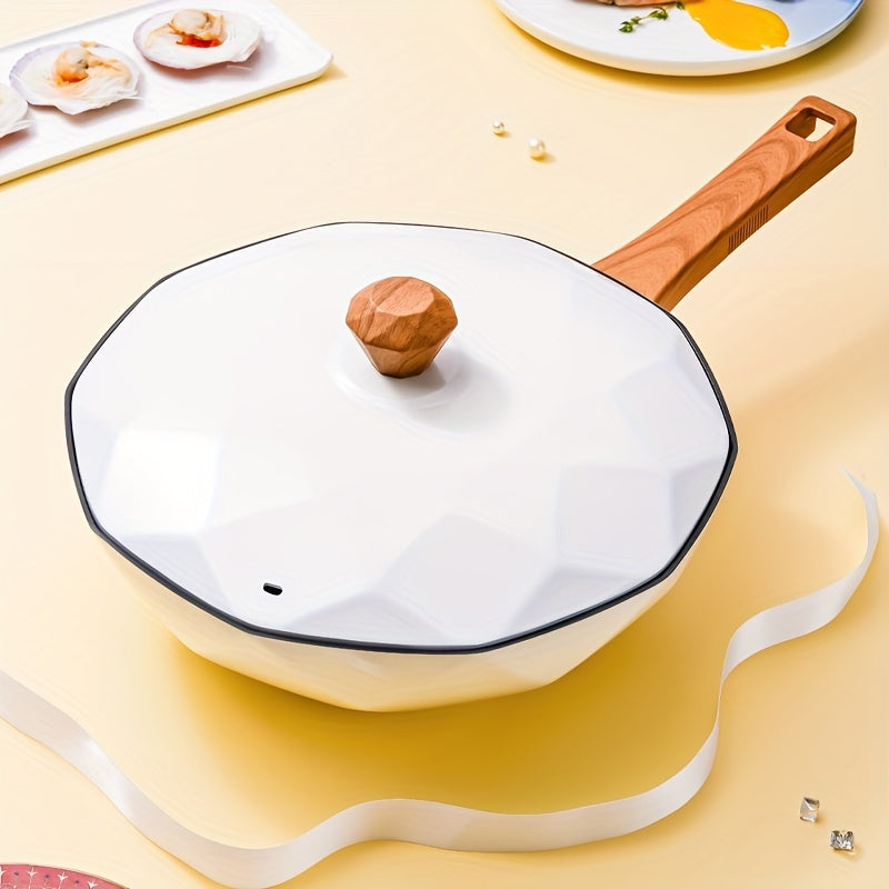 Induksion pechlar va gaz pechlari uchun mos, uyda pishirish va qovurish uchun ideal bo'lgan yopishqoq sakkizburchakli qozon.