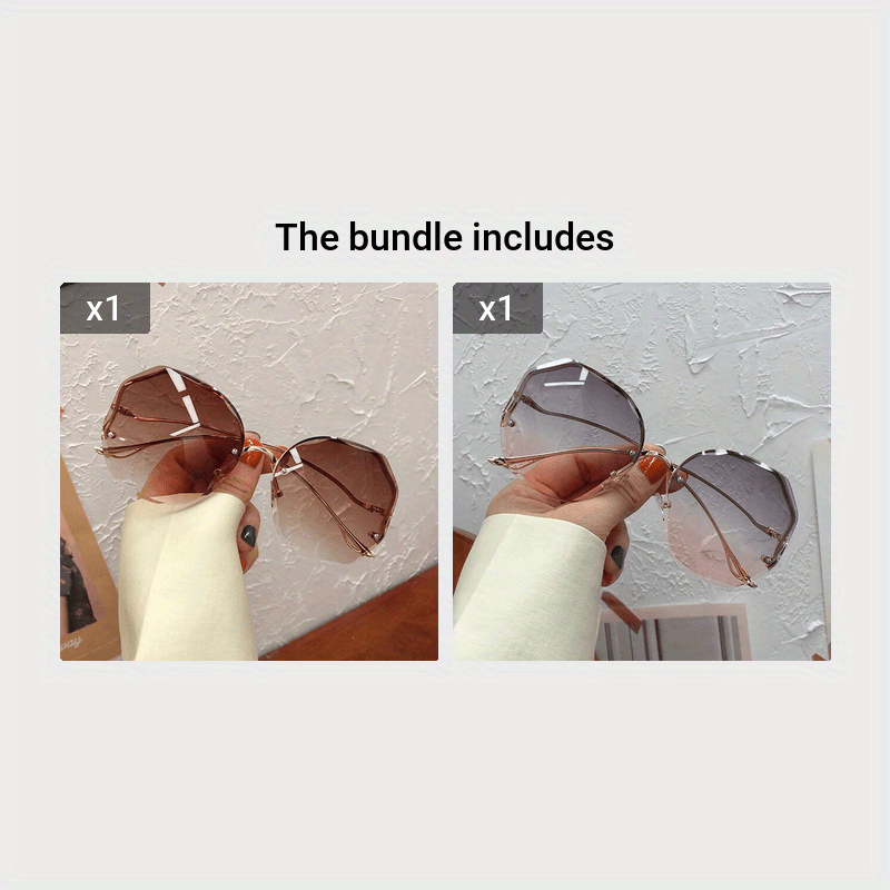 Unisex Fashion Glasses with Gradient Lenses, Thin Metal Temples, Cut Edge Design