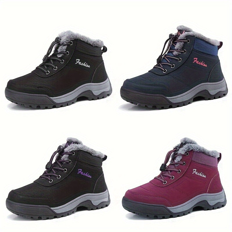 Women's Fleece-Lined Black Short Snow Boots Warm Waterproof Outdoor Shoes