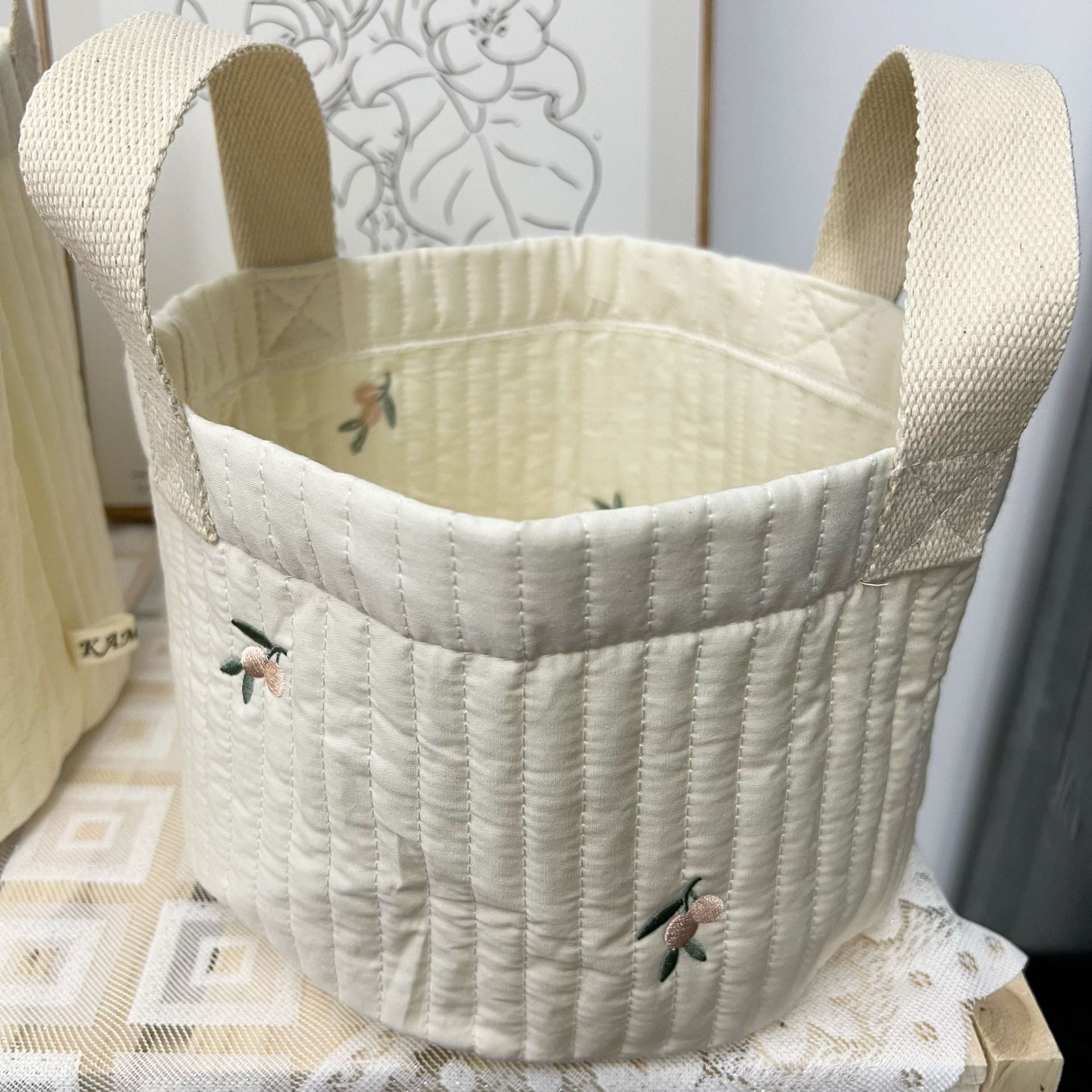 Quilted Fabric Storage Basket for Organizing Rooms and Closets