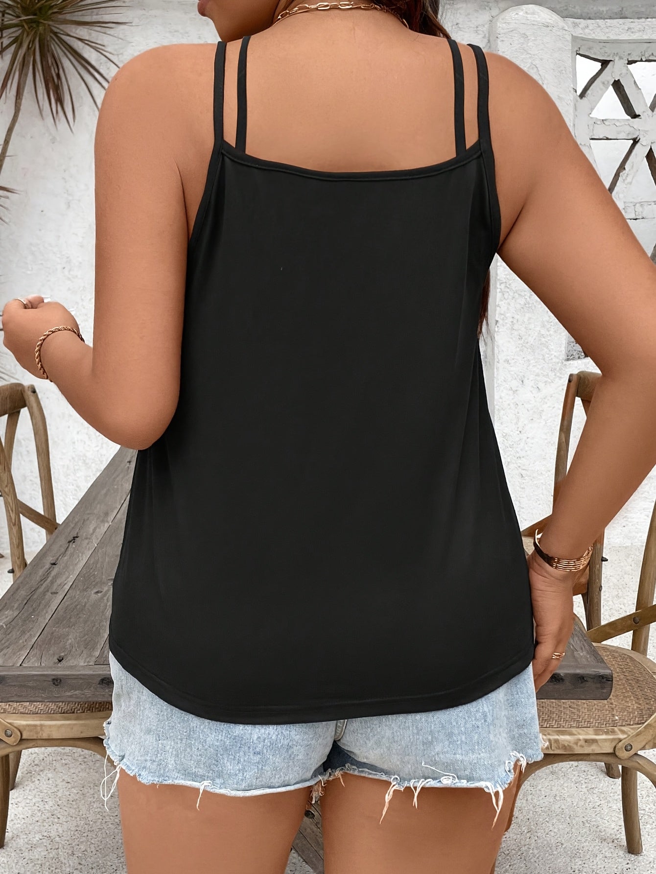 Women's V-Neck Knit Blouse with Double Shoulder Straps and Tassel Details