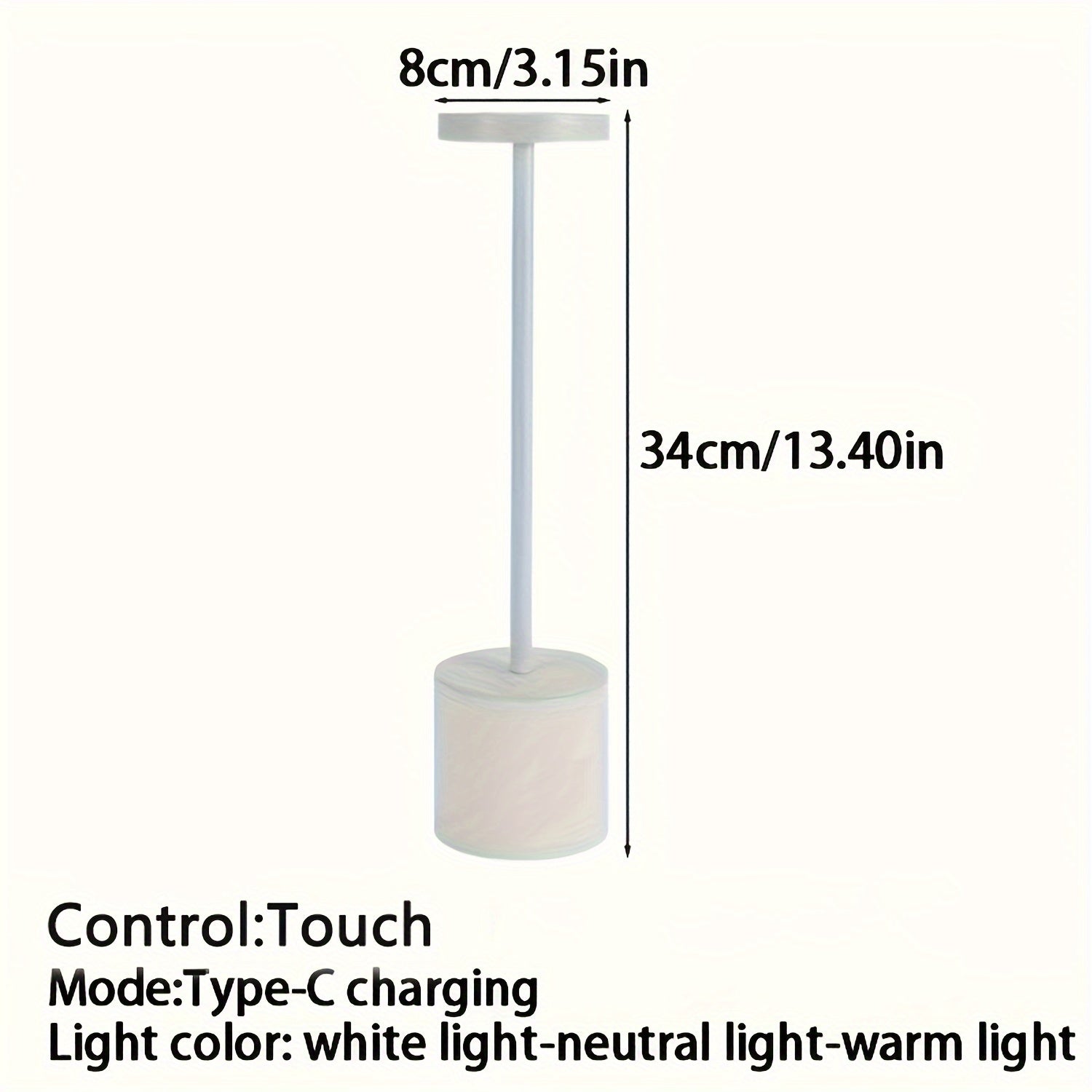 Lámpara de mesa LED recargable negra con control táctil y iluminación regulable