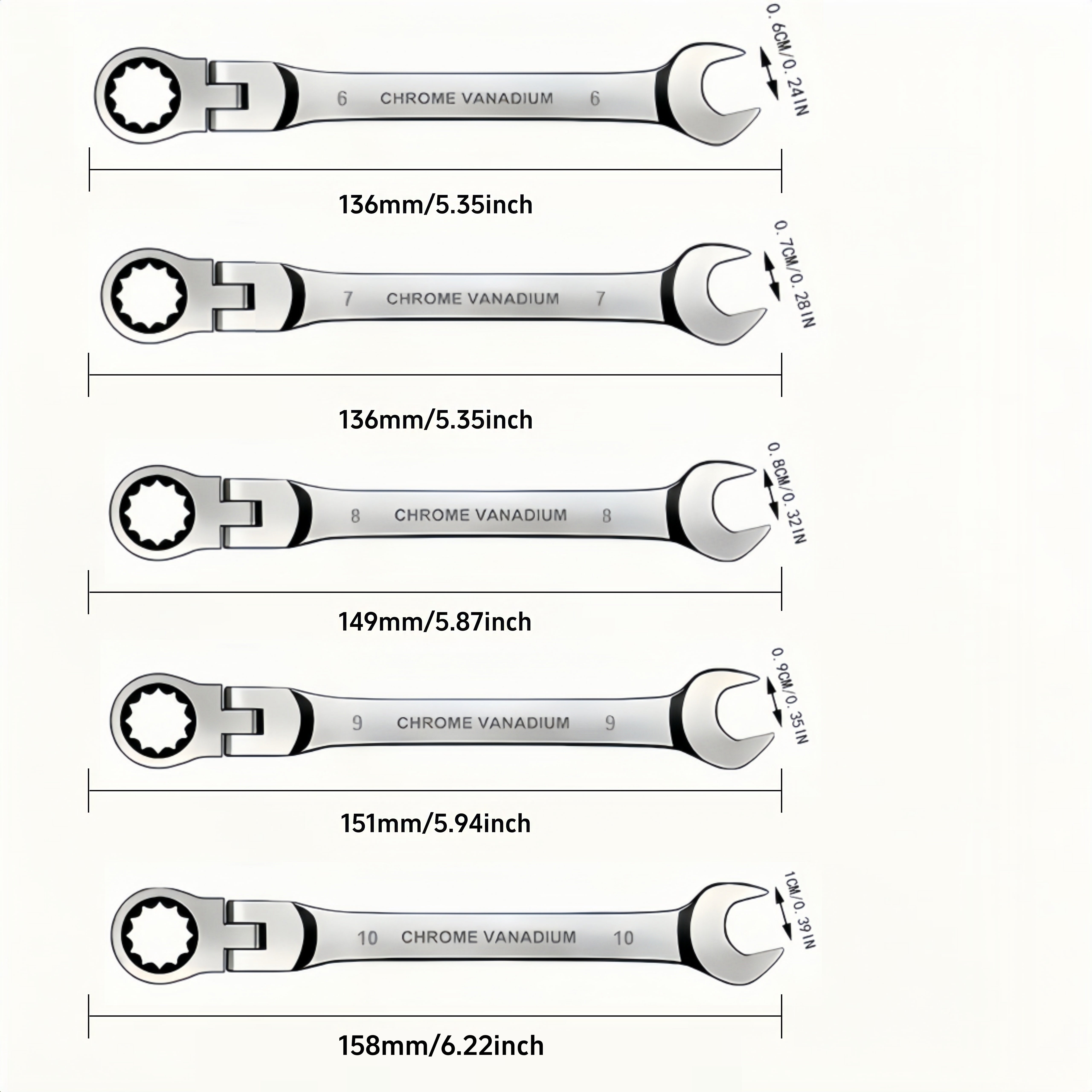 Active Head Ratchet Spanner Set, Multi-Piece Small Size Auto and Home Repair