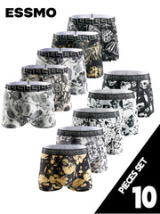 Set of 10 Geometric Pattern Boxer Briefs for Men Polyester Elastane Medium Stretch