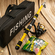 Telescopic Fishing Rod and Reel Combo with Soft Bait Set, Carry Case, Medium Fast Action, Fiberglass, Yellow