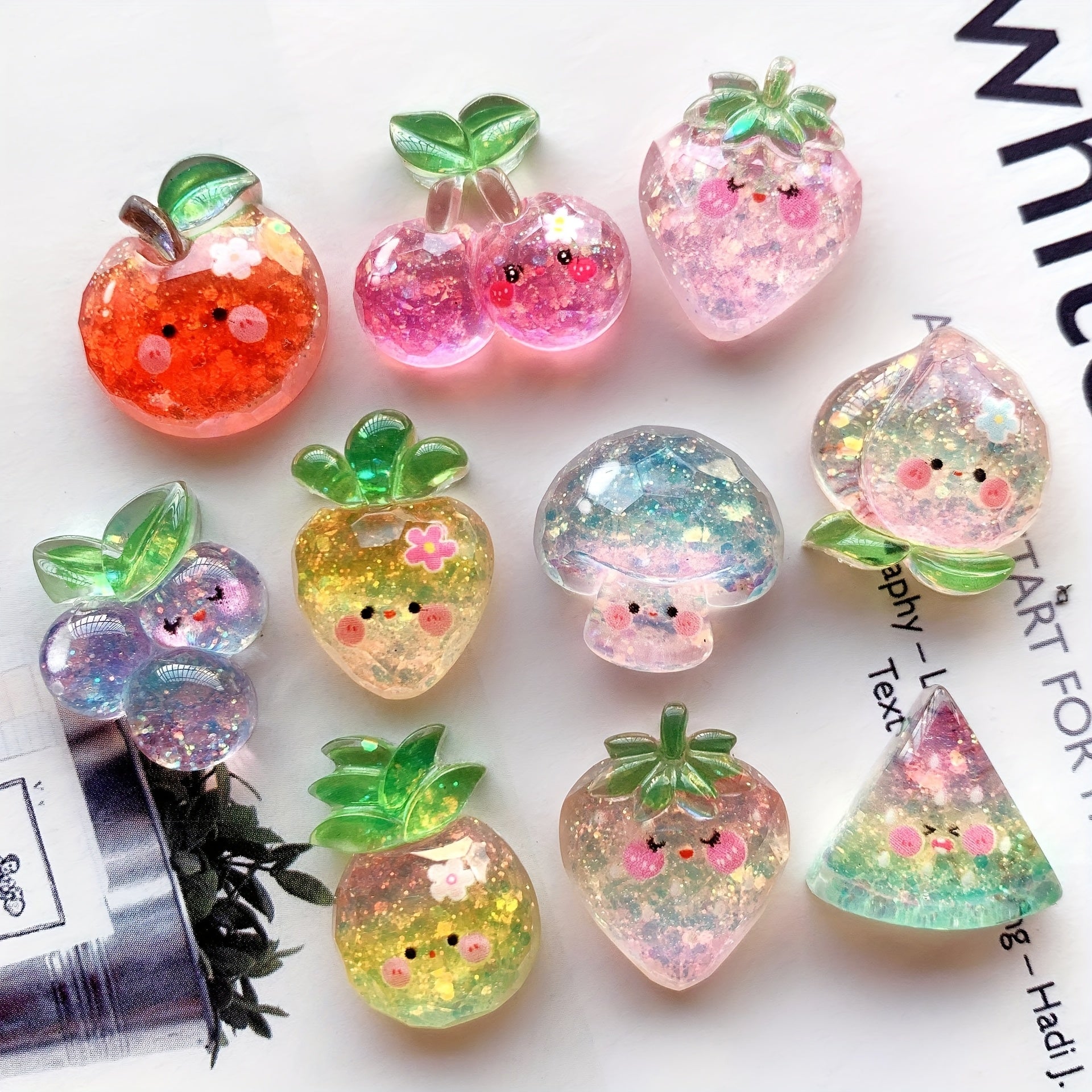 10Pcs Resin Glitter Fruit Shoe Charms for Sandals and Slippers