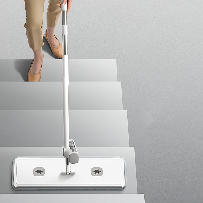 Qo'llarsiz tekis mop to'plami, 2 ta qayta ishlatiladigan yostiq bilan, plitka va yog'och pol uchun uzun tutqich