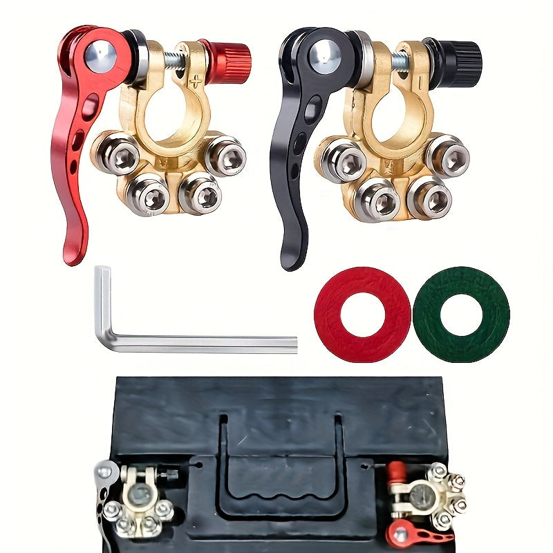 2 Pieces Car Battery Terminal Connectors Quick Release Zinc Alloy Durable Fit 4-Way Terminals