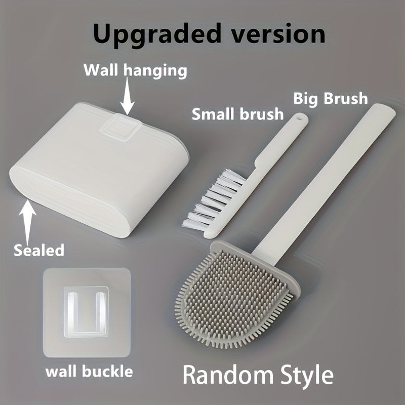 Toilet Cleaning Set with Wall-Mounted Brushes, Soft Bristles, Long and Short Handles
