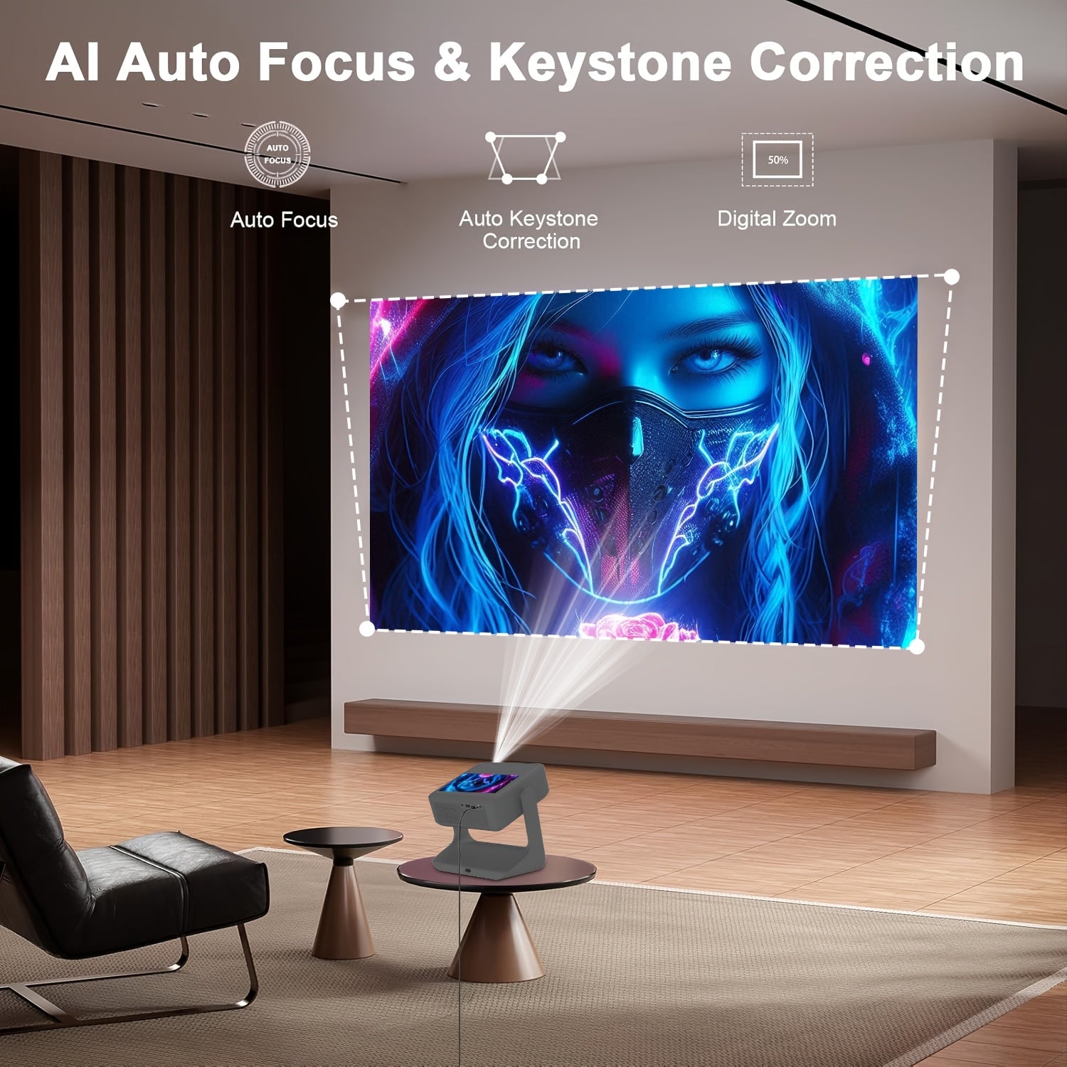 Proyector portátil para el hogar 1080P 4K con soporte, pantalla táctil, WiFi6 y altavoces integrados