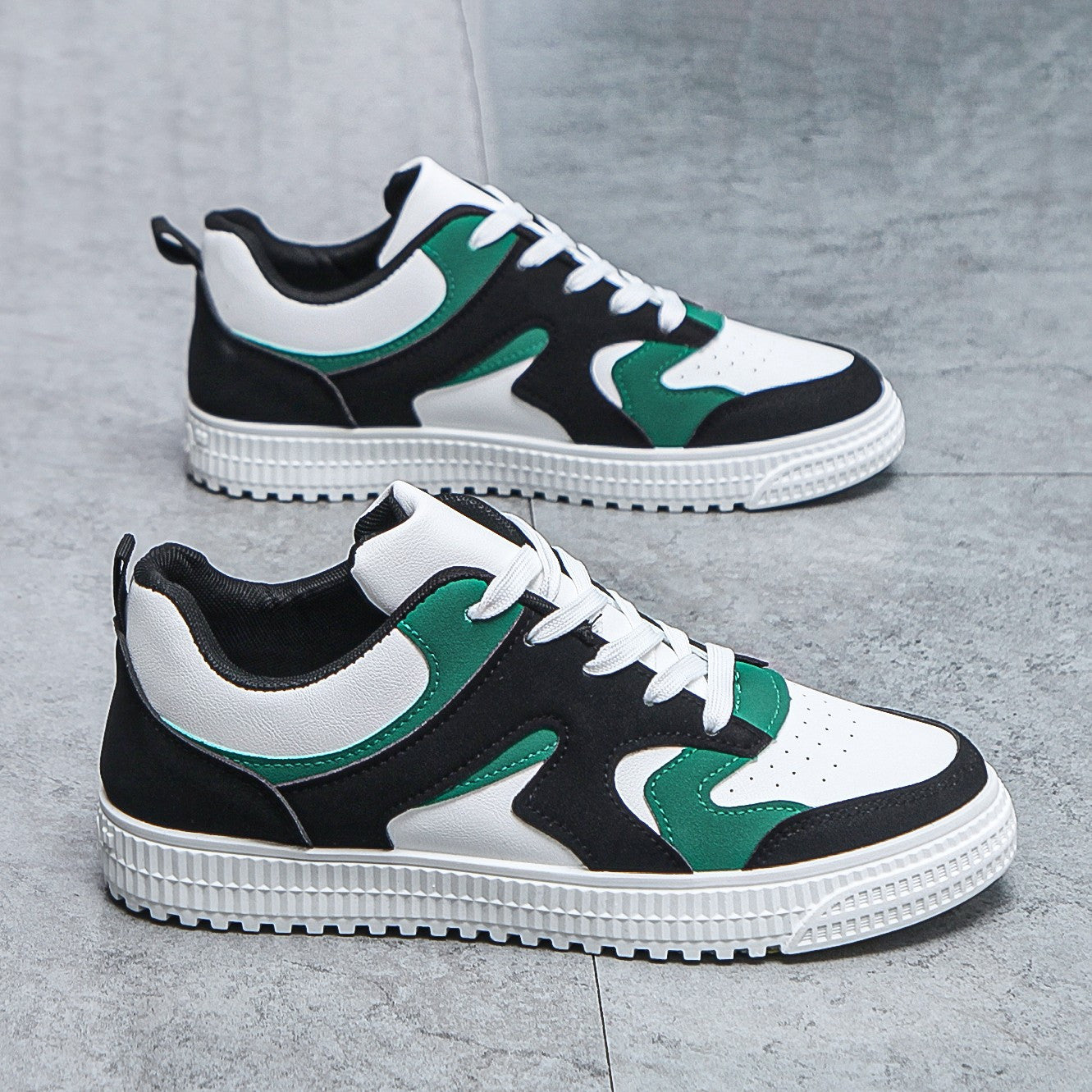Women's Casual Low-Top Lace-Up Sneakers Black White Tan Color Block Non-Slip PVC Sole