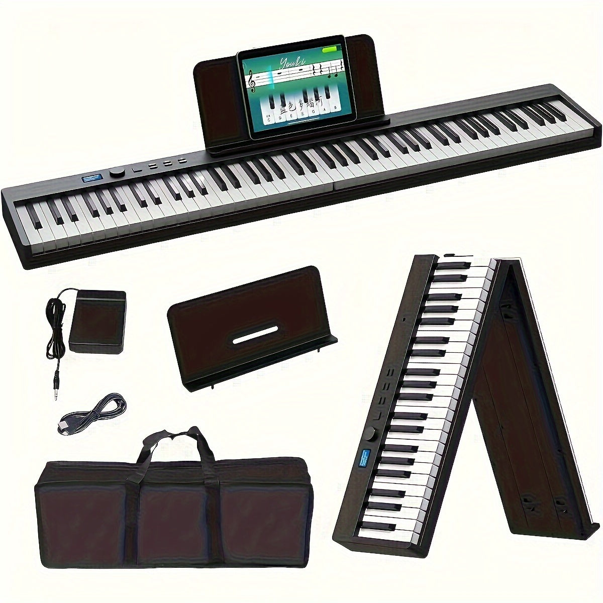 Dual Keyboard Piano 88 Keys with Sustain Pedal USB Charging Case and Music Stand