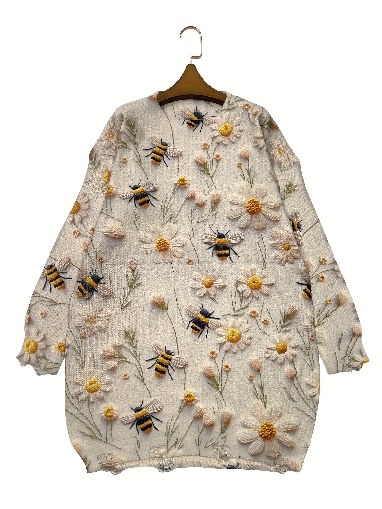 Плюс сайз женское платье-свитер с цветочным принтом пчелы, повседневное, с длинными рукавами, легкое, для осени и зимы