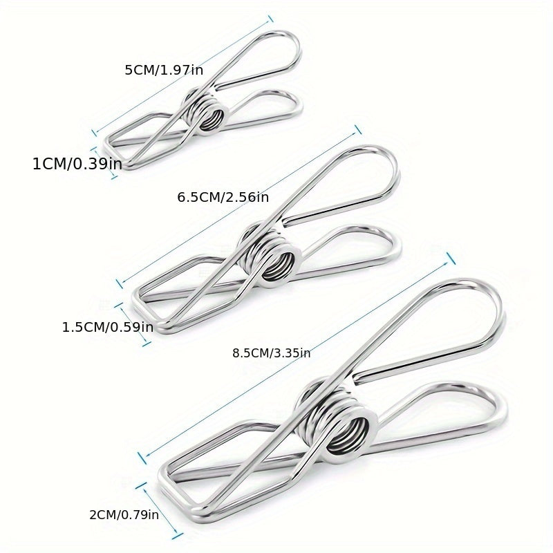 10pcs Stainless Steel Wire Clips Large Medium Small Multi-Functional Clips for Clothes Laundry