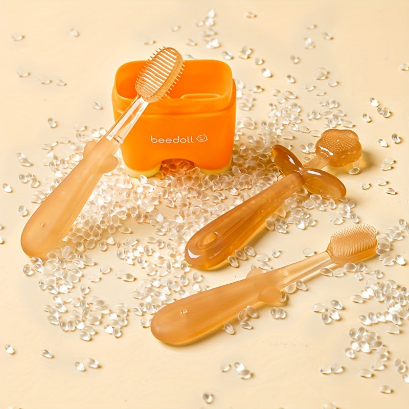 Baby Oral Care Kit for Ages 0-3 Silicone Tongue Cleaner Teething Toy Travel Case