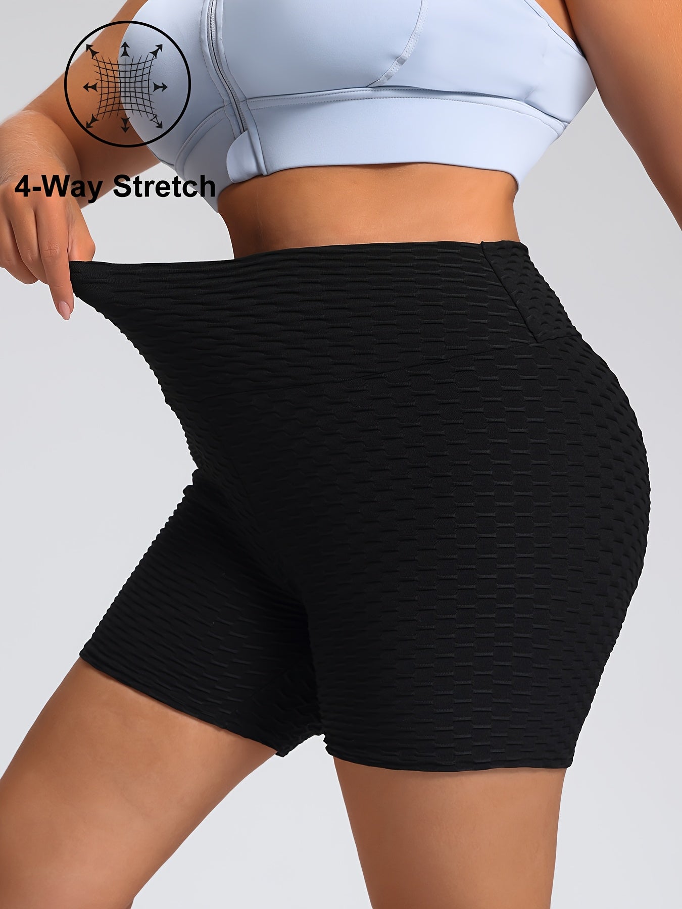 Women High-Waist Butt-Lifting Yoga Shorts Black Breathable Elastic