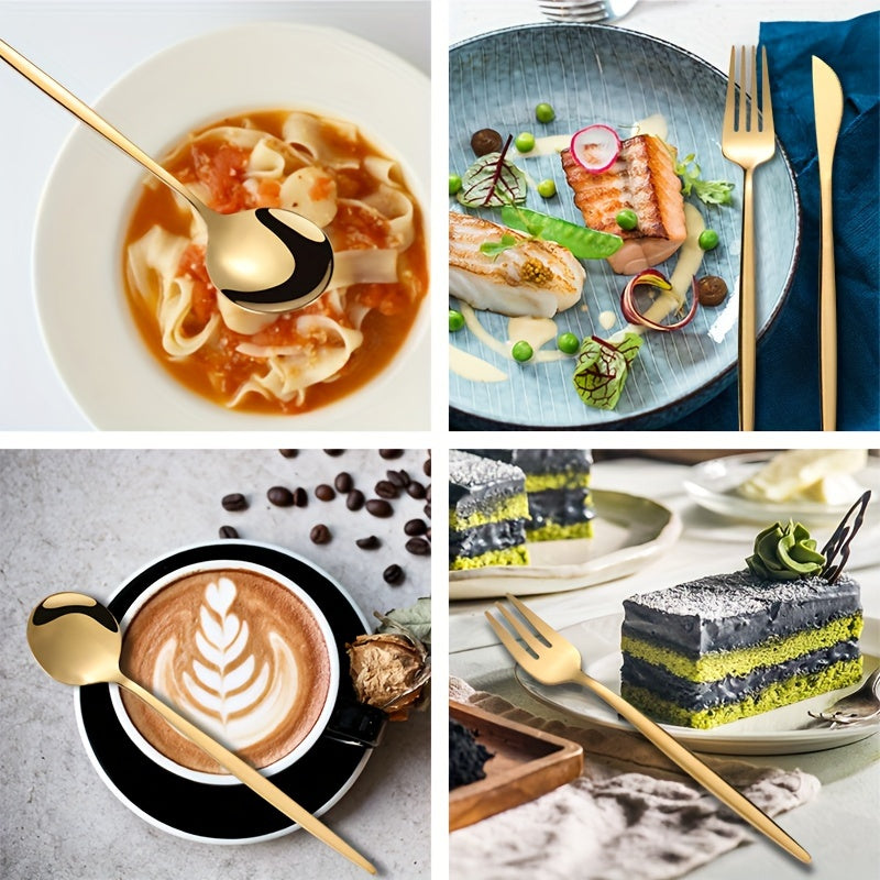 Juego de cubiertos de acero inoxidable de 16 piezas para cenas de bistec y postres