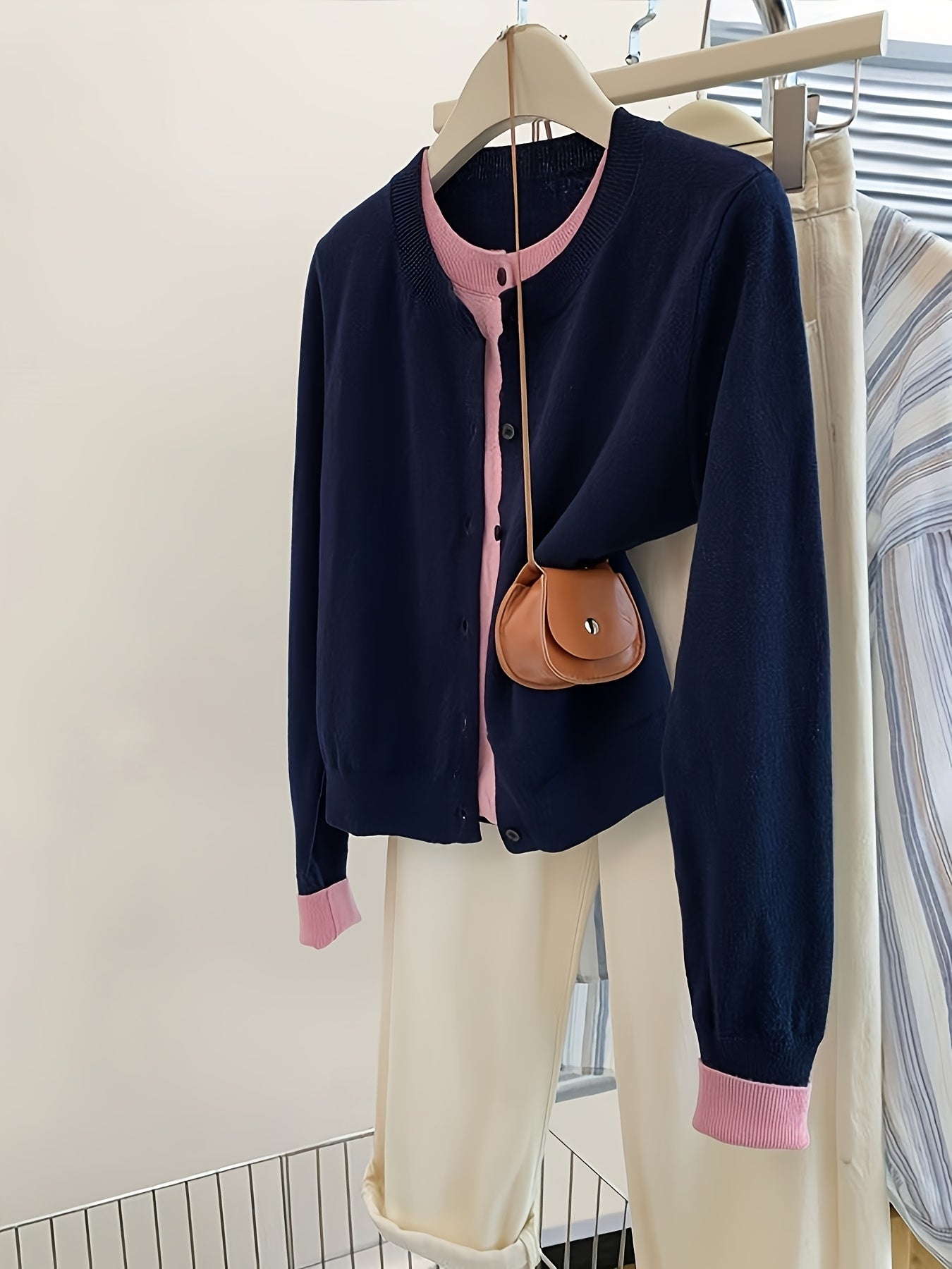 Plus Size Women's Sweater Two-Piece Color Block Round Neck Long Sleeve