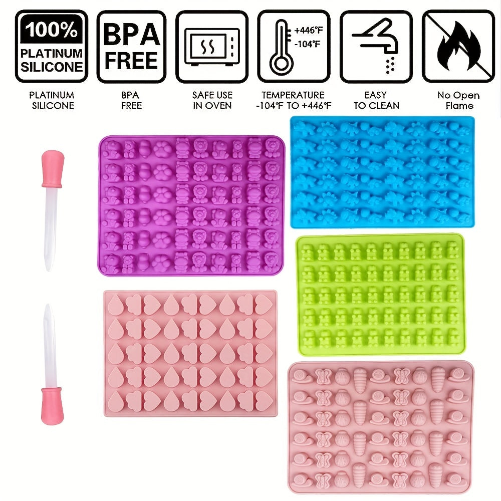 Silicone Candy Molds Set with Droppers for Gummies, Chocolate, and Fondant