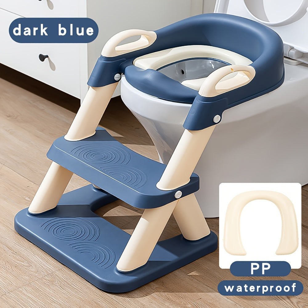 Children's Cushioned Toilet Seat with Frame and Foldable Stair for Kids
