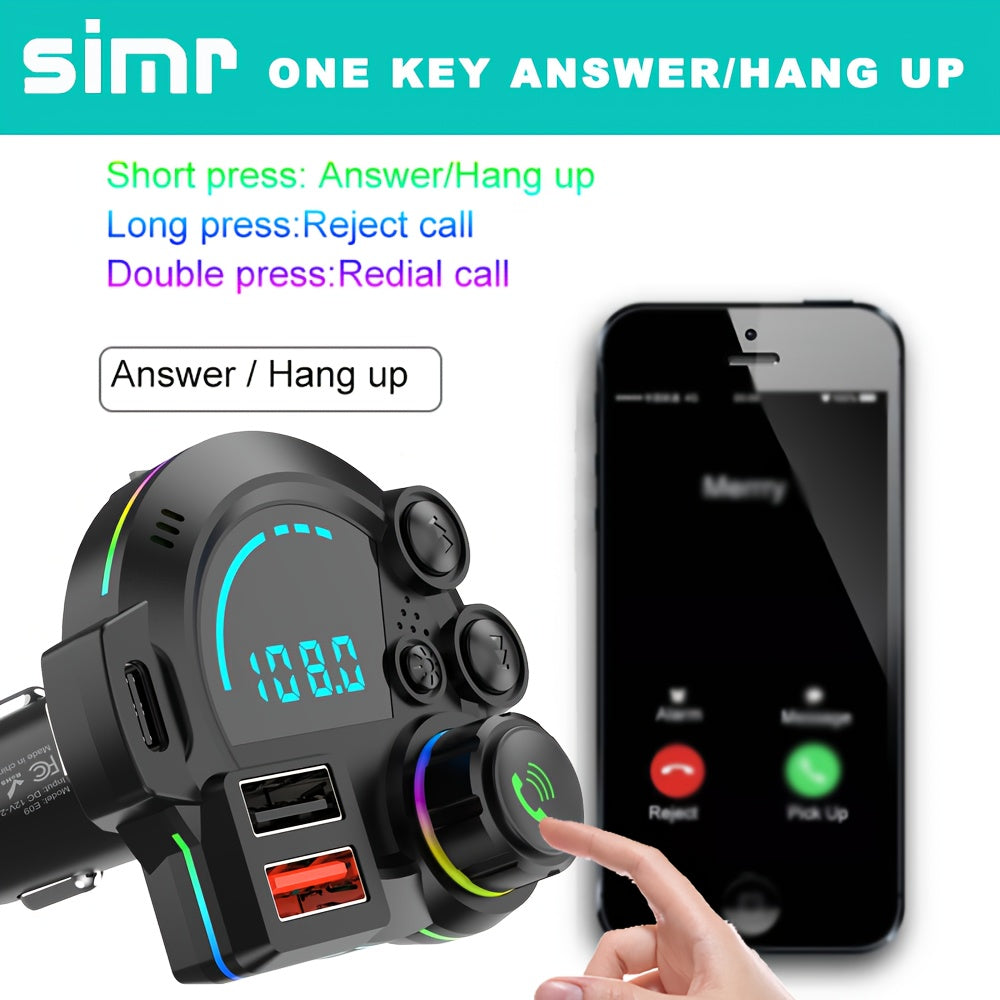 Wireless Car FM Transmitter USB MP3 Player with RGB Lights and Bass Sound