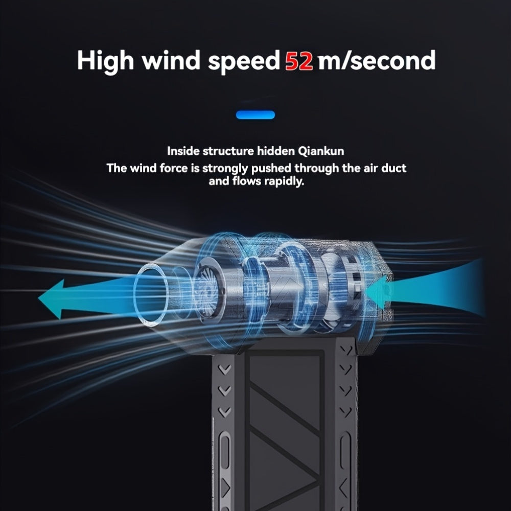 Black Compact Turbo Jet Air Blower with Lighting, 130000 RPM for Car Drying Cleaning Camping