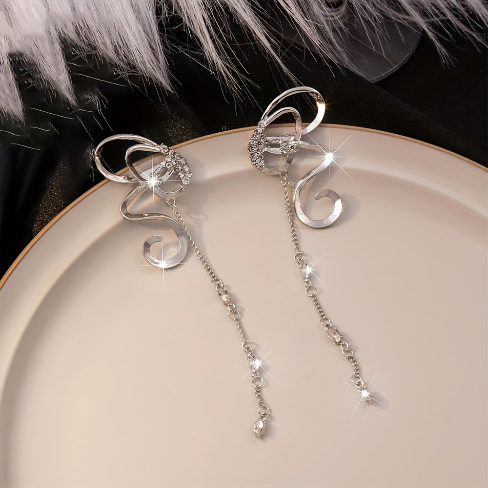 Sterling Silver Butterfly Drop Earrings with Cubic Zirconia and Ribbon Hollow Design