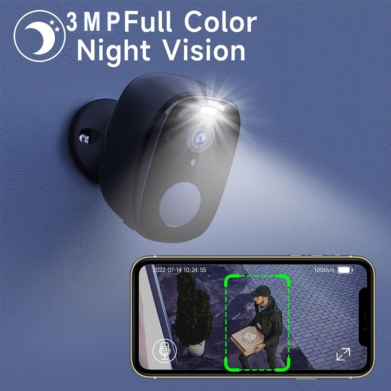 3MP Wireless Outdoor Security Camera with Spotlight Siren Alarm Color Night Vision AI Motion Detection Two-Way Audio Cloud SD Storage