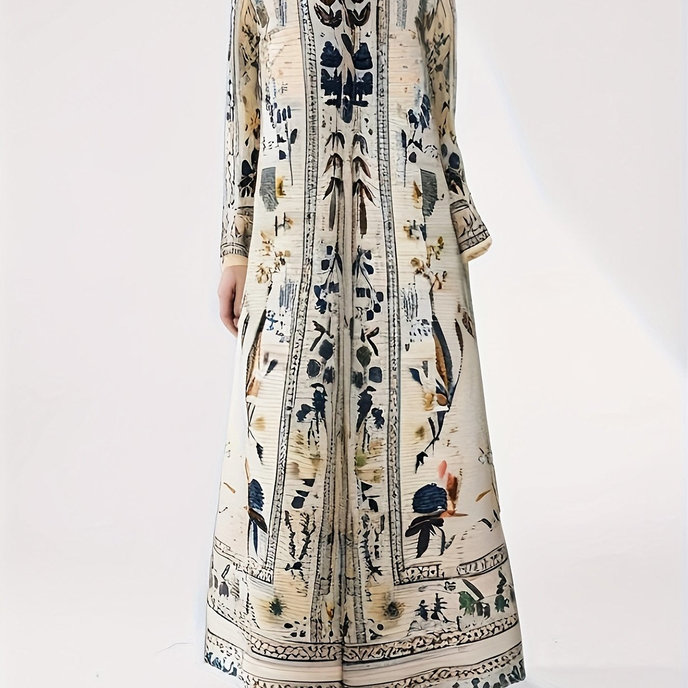 Ayollar uchun bosma uzun kofta, uzun qoʻl, erkin fit, nafis dam olish kiyimi