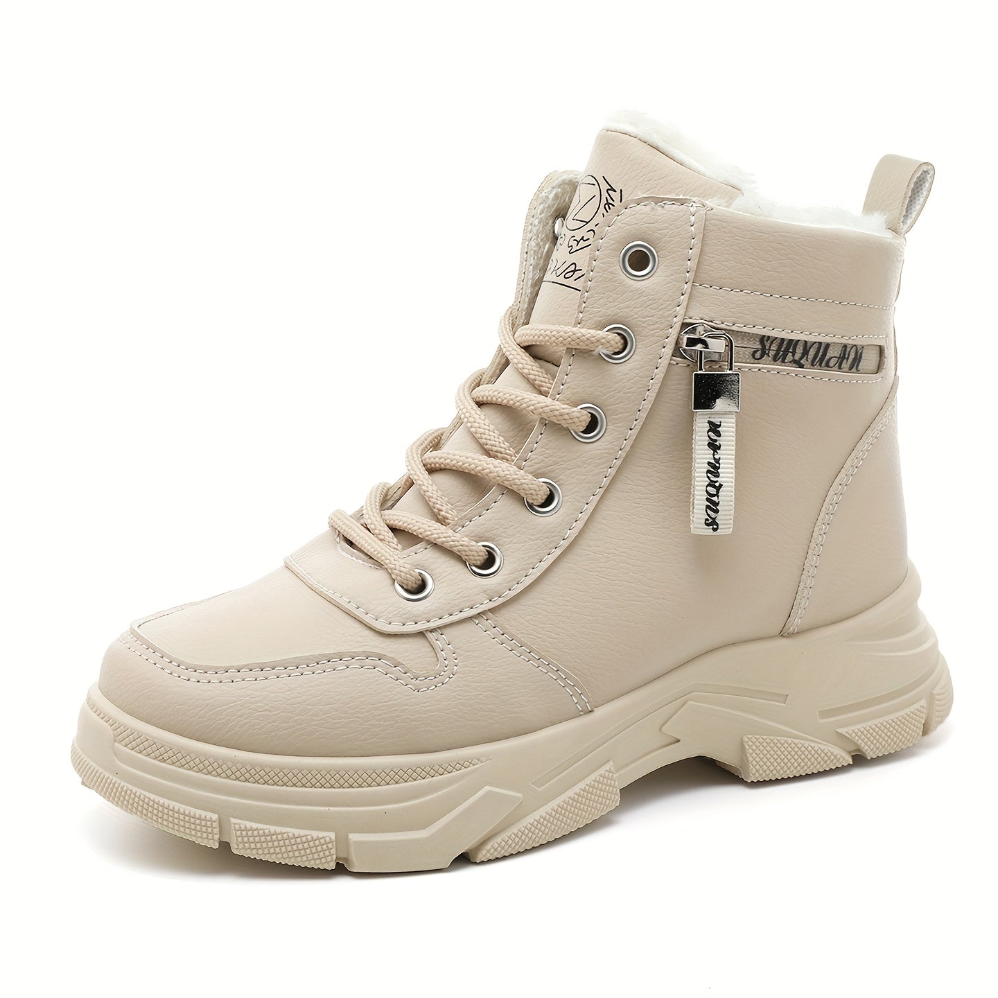 Women's Warm Plush-Lined Ankle Boots with Side Zipper for Winter Snow