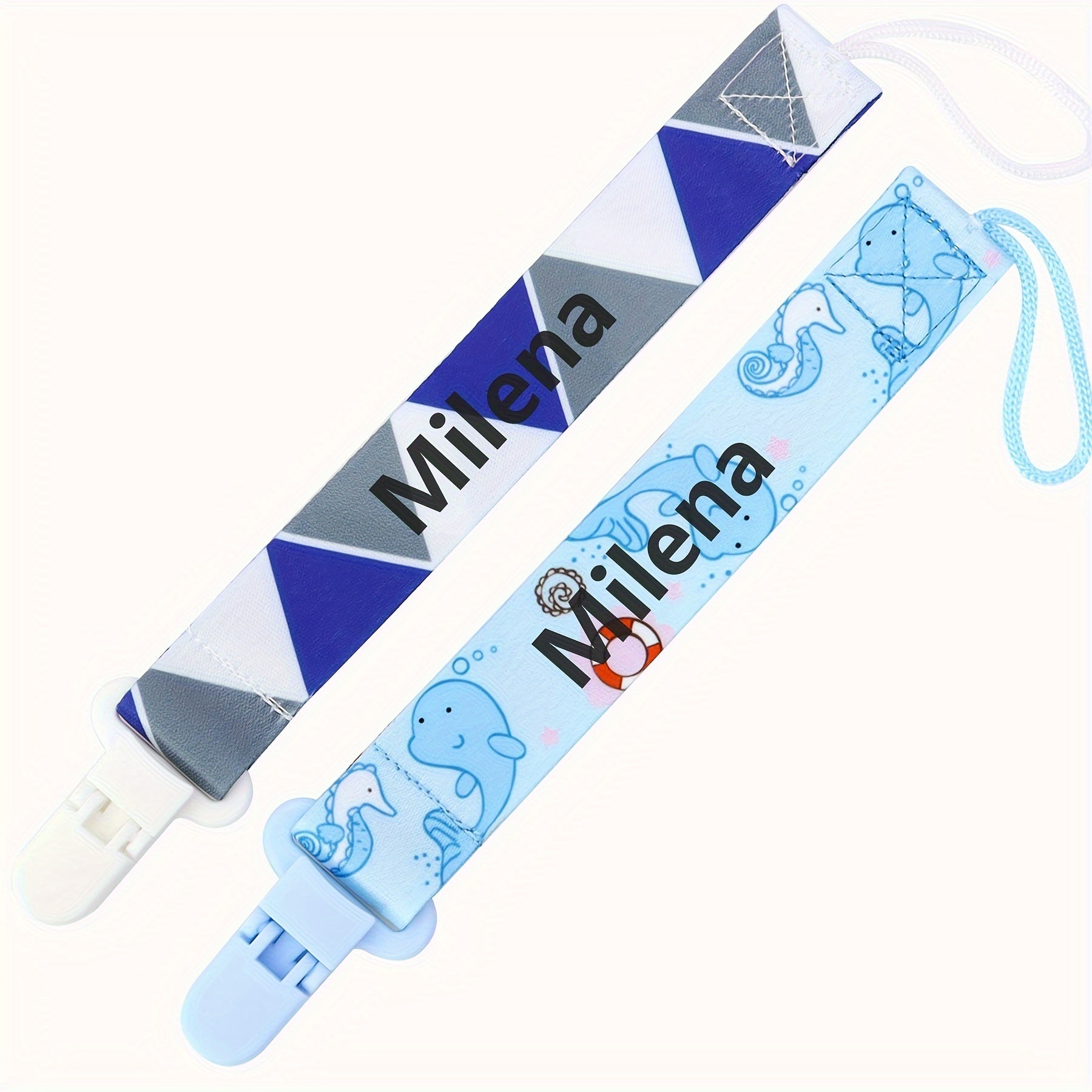 Handcrafted Baby Pacifier Chains Two-Pack Personalized Baptism Gift